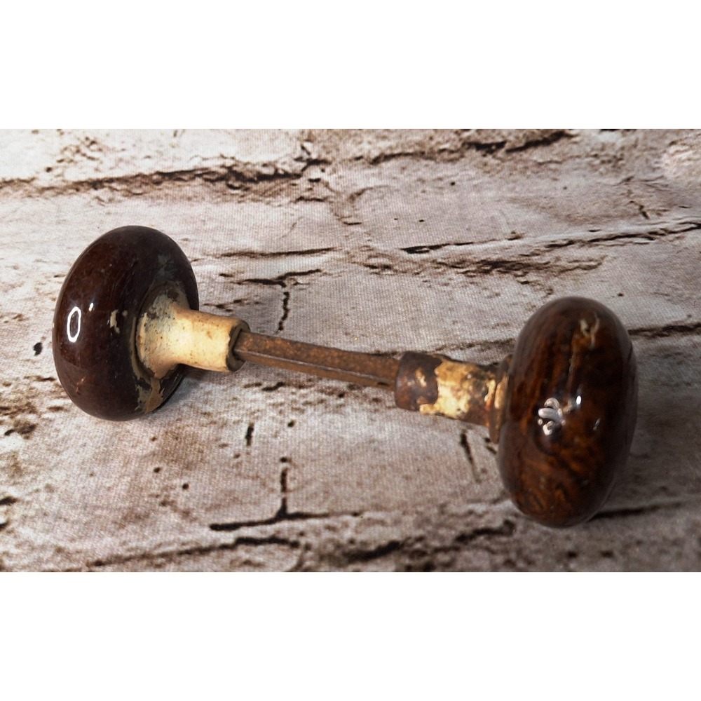 Antique Porcelain Bennington Victorian Brown Door knobs (4 total - 2 sets)‎